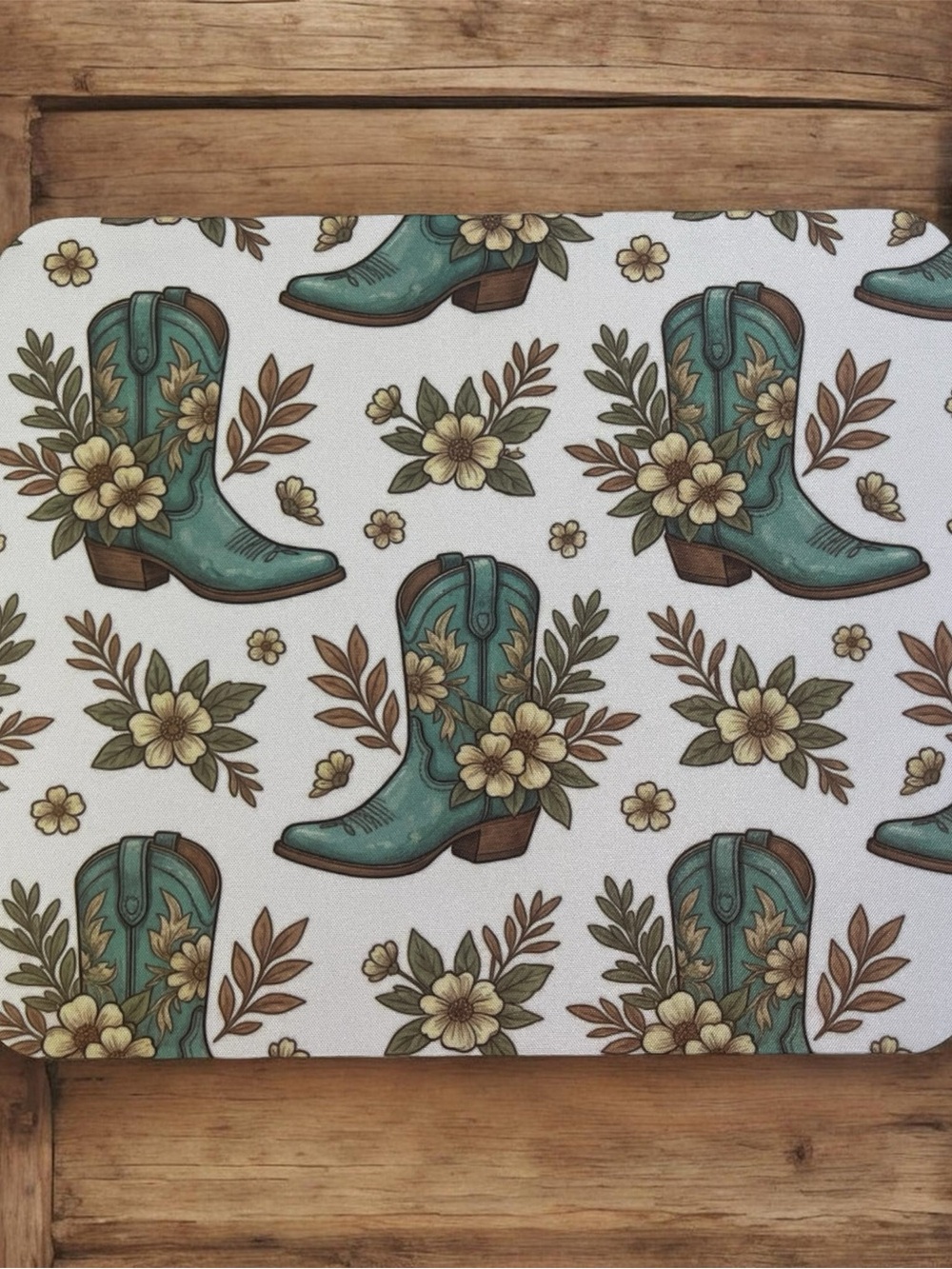 Turquoise Floral Cowboy Boot Mouse Pad office Accents